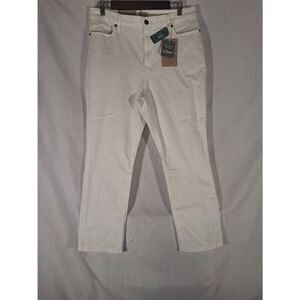 L.L. Bean True Shape High Rise Slim Leg White Jeans Size 14 NEW‎